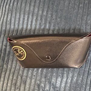 Ray-Ban Black Leather Sunglasses Case with Gold Logo